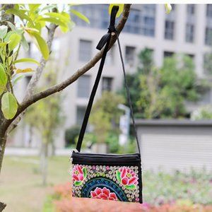 Ethnic style embroidered bag embroidered double zipper purse single shoulder sla
